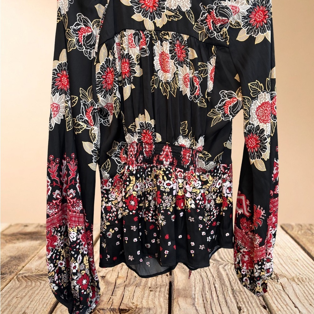 Free People Black and Red Floral Blouse - Picture 5 of 8